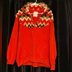 Aerie Red and Patterned Cowl Neck Sweater